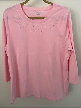 Style Works 3/4 Sleeve Embroidered Tshirt XL Pink NEW